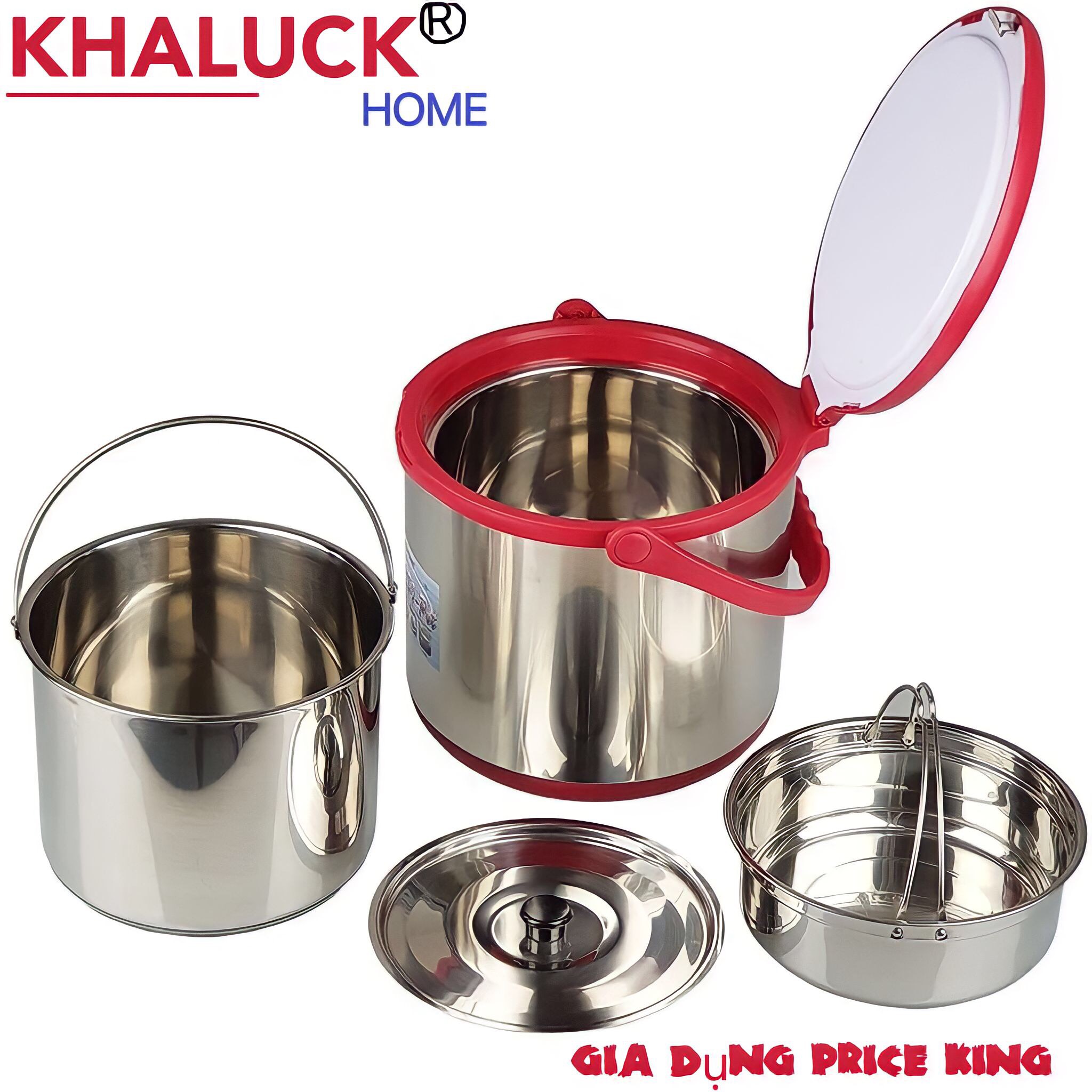    Xả Kho   Nồi Ủ Khaluck 6L Chân Không Thương Hiệu Nhật Bản Chất Liệu Inox 304 Dày Cách Nhiệt Lâu Bền Chống Va Đập Tốt Không Bị Móp Do Rơi Rớt Nắp Gài An Toàn Có Quai Xách Tiện Lợi Tiết Kiệm Nhiên Liệu Và Thời Gian Nấu. 