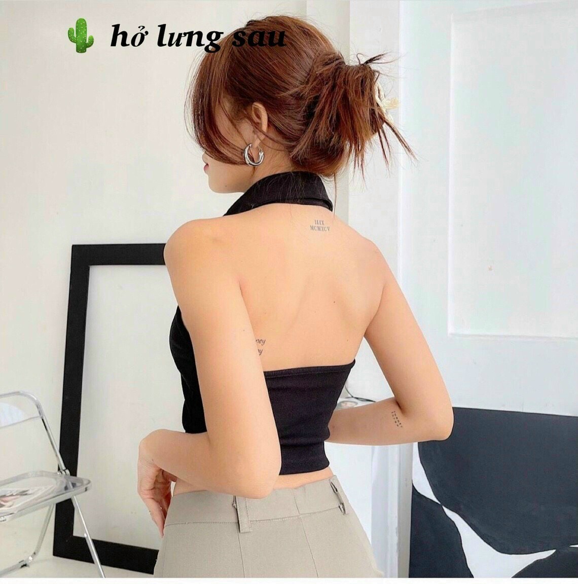 Áo kiểu cổ bẻ ba lỗ hở lưng sexy chất cotton mềm pc