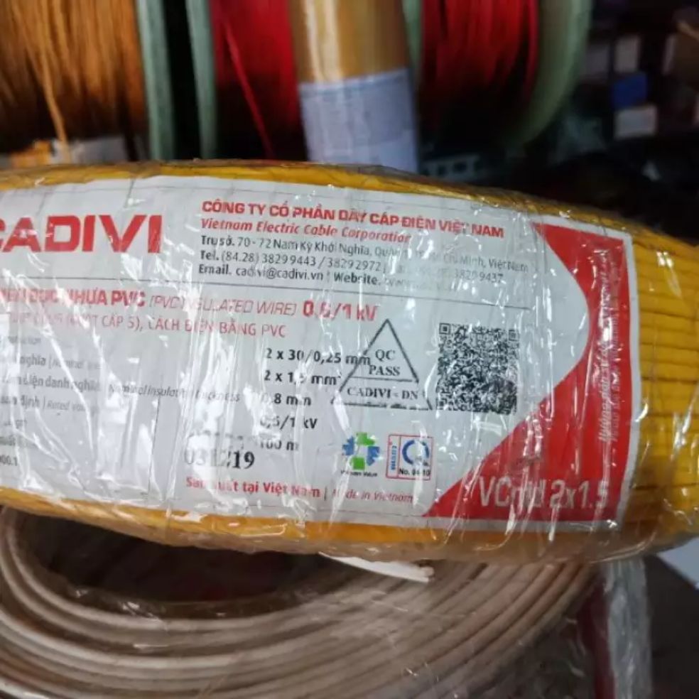 5m dây điện đôi mềm cadivi 2x1.5 (2x30