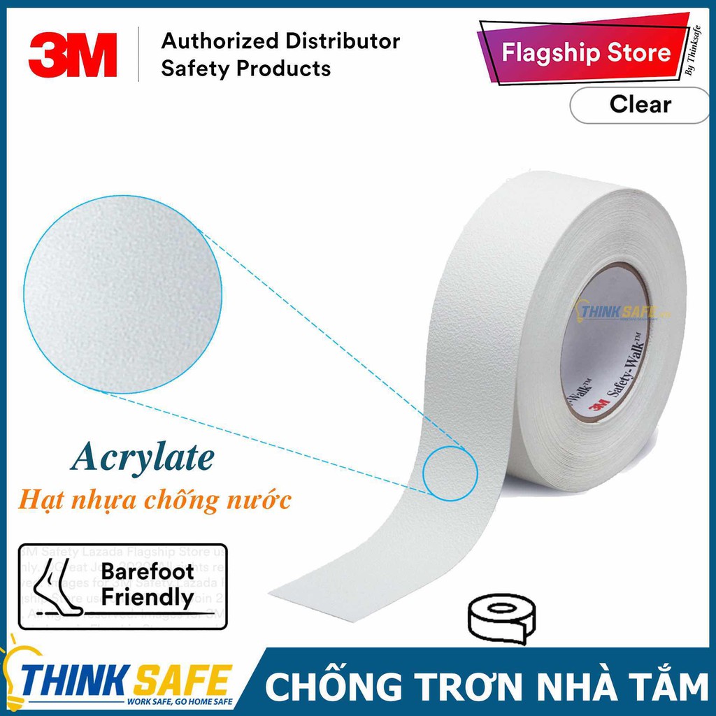 [HCM]Băng keo chống trượt 3M 220 chống trơn trượt chống thấm nước tăng độ nhám - trắng trong (50mm)