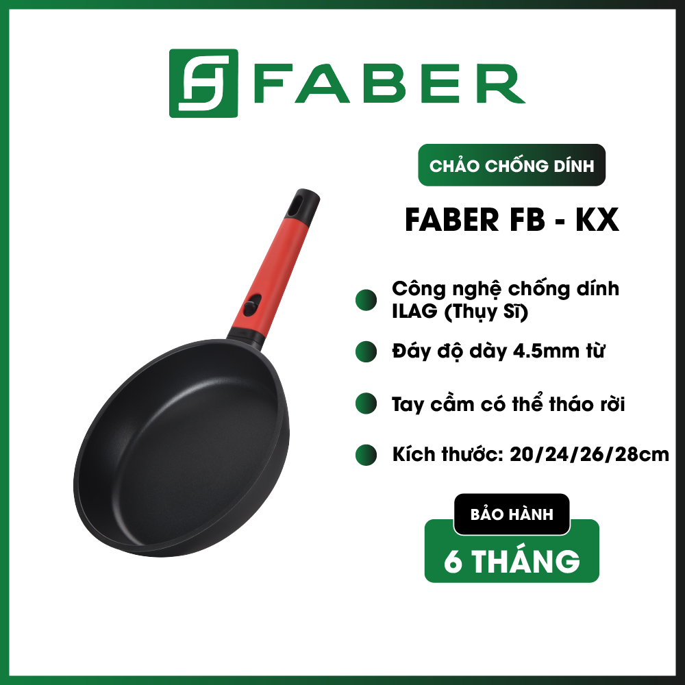 Faber - chảo chống dính faber fb-kx - đáy từ, dày 4,5mm, tay cầm có thể tháo rời