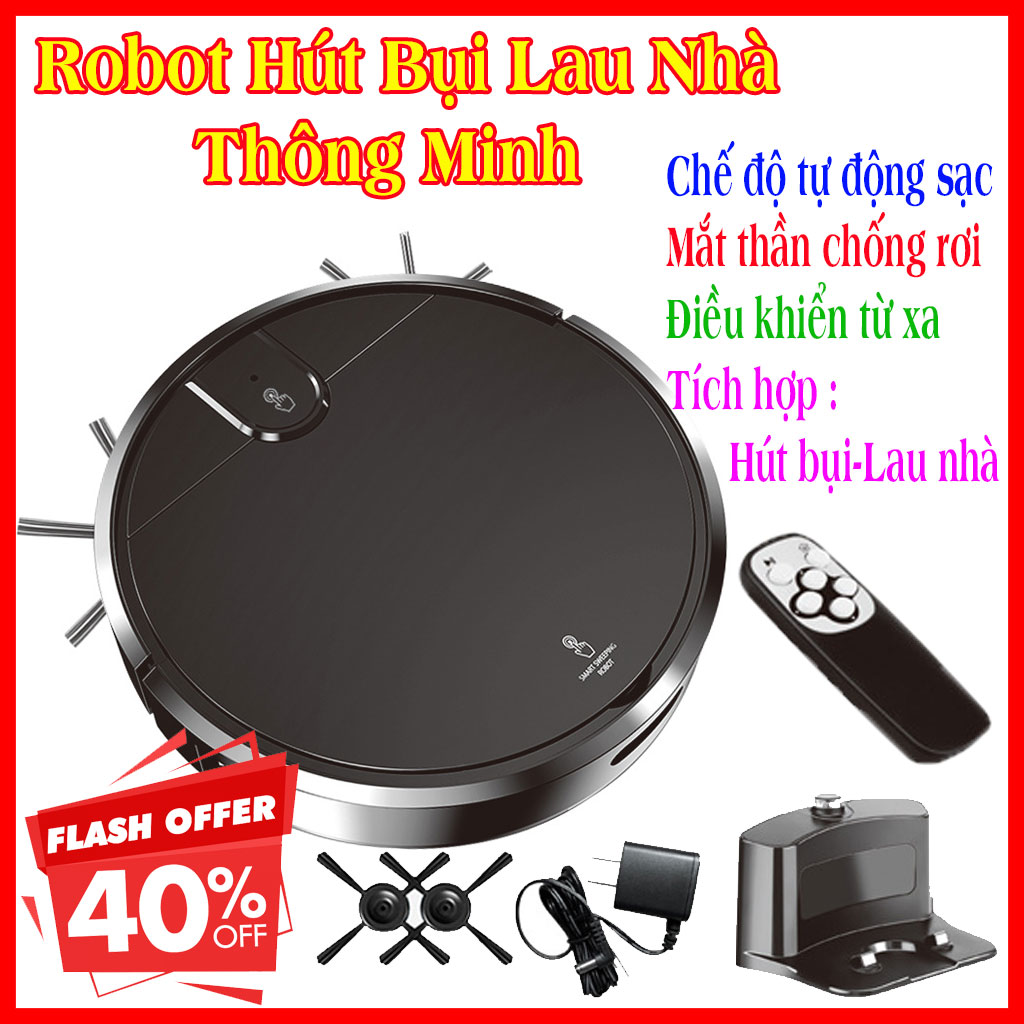 Robot hút bụi, Robot Lau Nhà Hút Bụi K-003, Robot Hút Bụi Cảm Biến Thông Minh, lực hút Siêu Khỏe , mắt thần Chống Rơi, khả năng leo bậc thềm, hoạt động theo lập trình sẵn, Tự Động Sạc khi hết pin