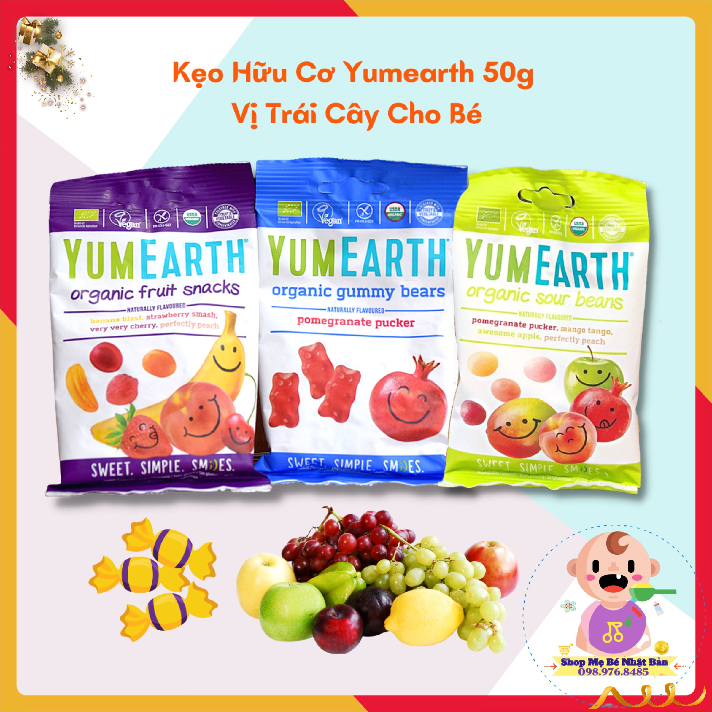 Kẹo Hữu Cơ Yumearth 50g Vị Trái Cây Cho Bé