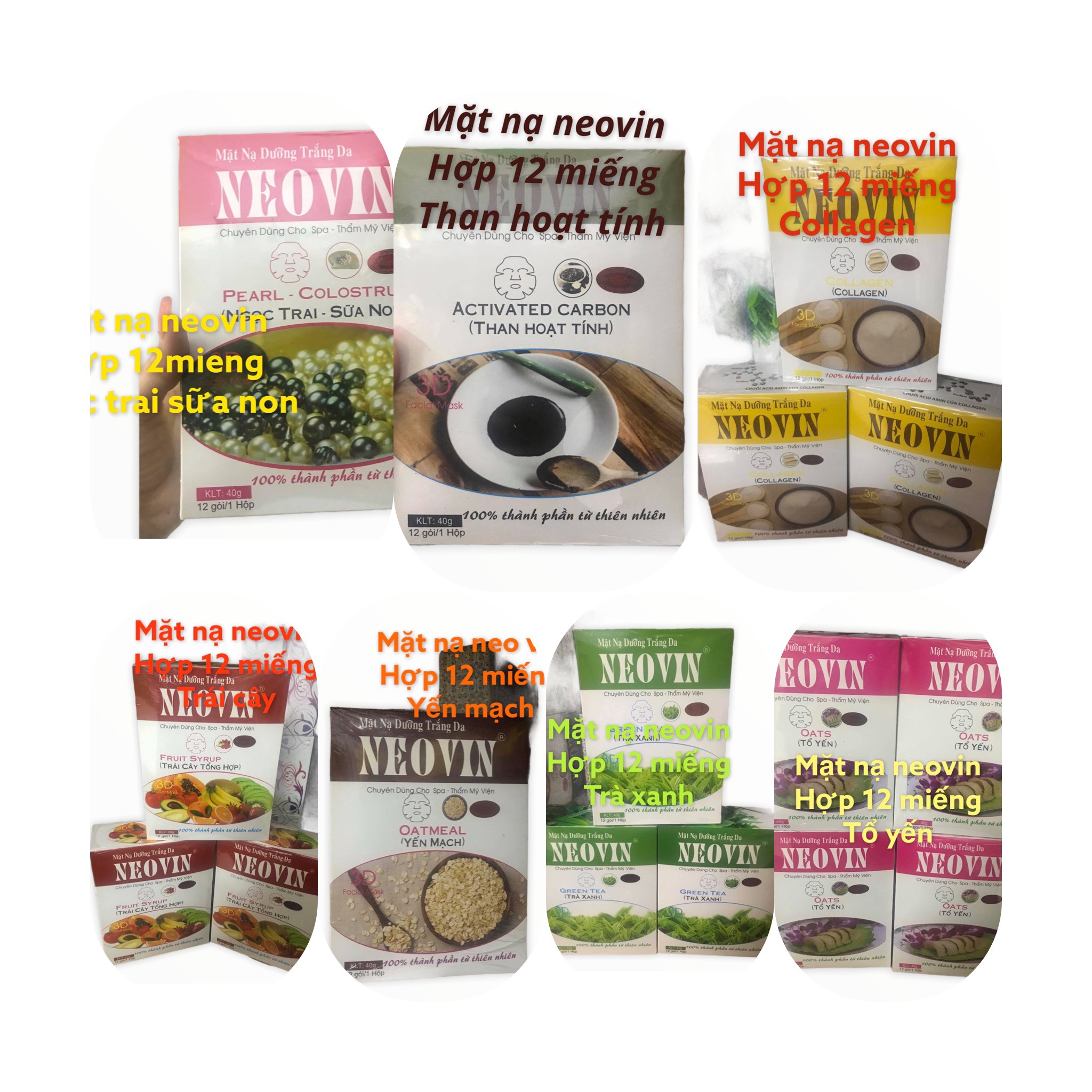 Mặt nạ dưỡng da neovin hộp 12M 7 loại