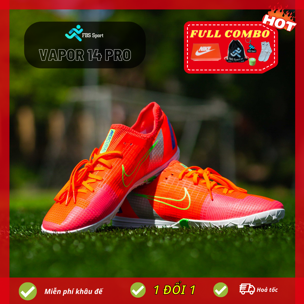 COMBO giày bóng đá MERCURIAL VAPOR 14 PRO đế TF dành cho sân cỏ nhân tạo, màu đỏ hồng, có bảo hành