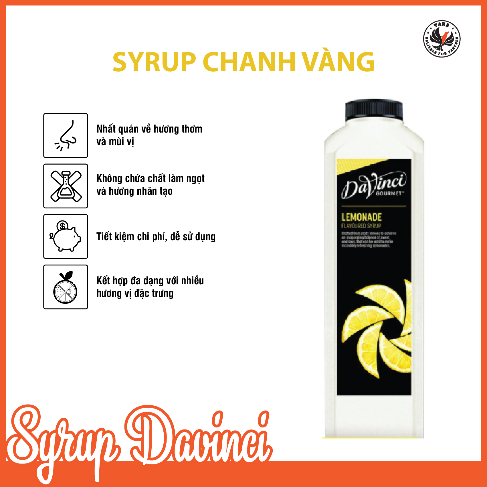 Siro Davinci chanh vàng chai 1L. Hàng công ty có sẵn giao hàng ngay