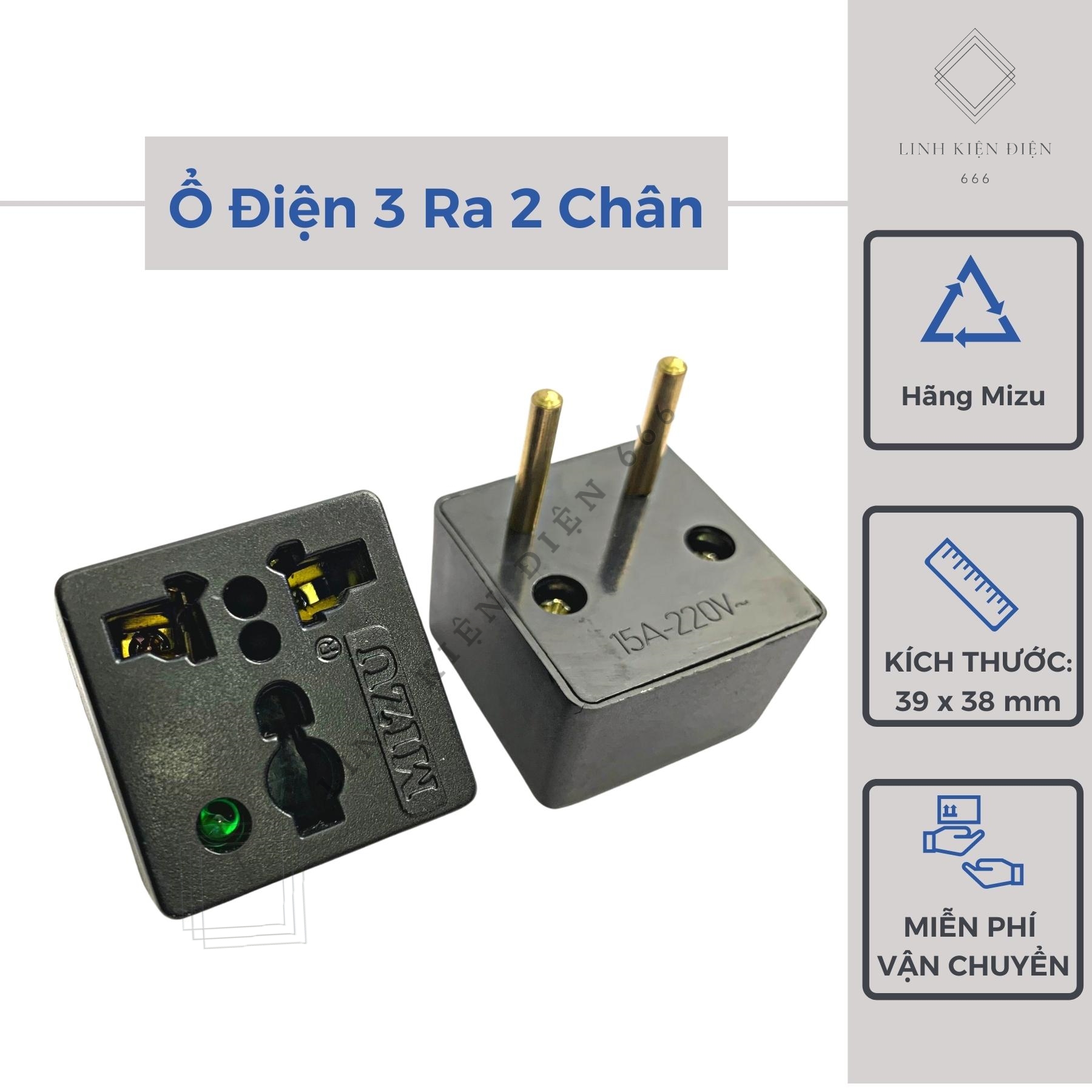 Ổ cắm điện 3 chấu ổ điện thông minh ổ cắm 3 chân ra 2 chân 220v 15a