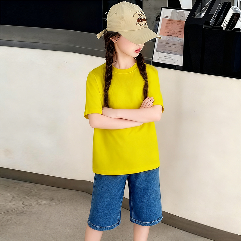 CODUnisex Trẻ em Hàn Quốc Áo ngắn tay cotton vàng 4-12 tuổi Dành cho chuyến đi mùa hè Phù hợp Hữu cơ Thoáng khí Thanh niên mềm mại2026