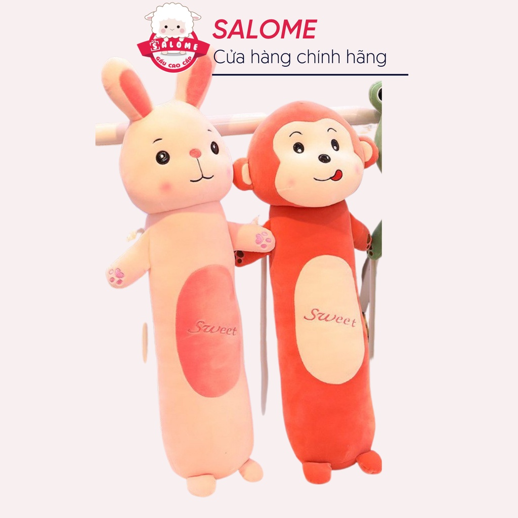 Gối ôm thú dài thỏ hồng khỉ khỉ nâu size 55cm-80cm vải miniso mềm mịn salome, gấu bông đồ chơi cho bé cao cấp