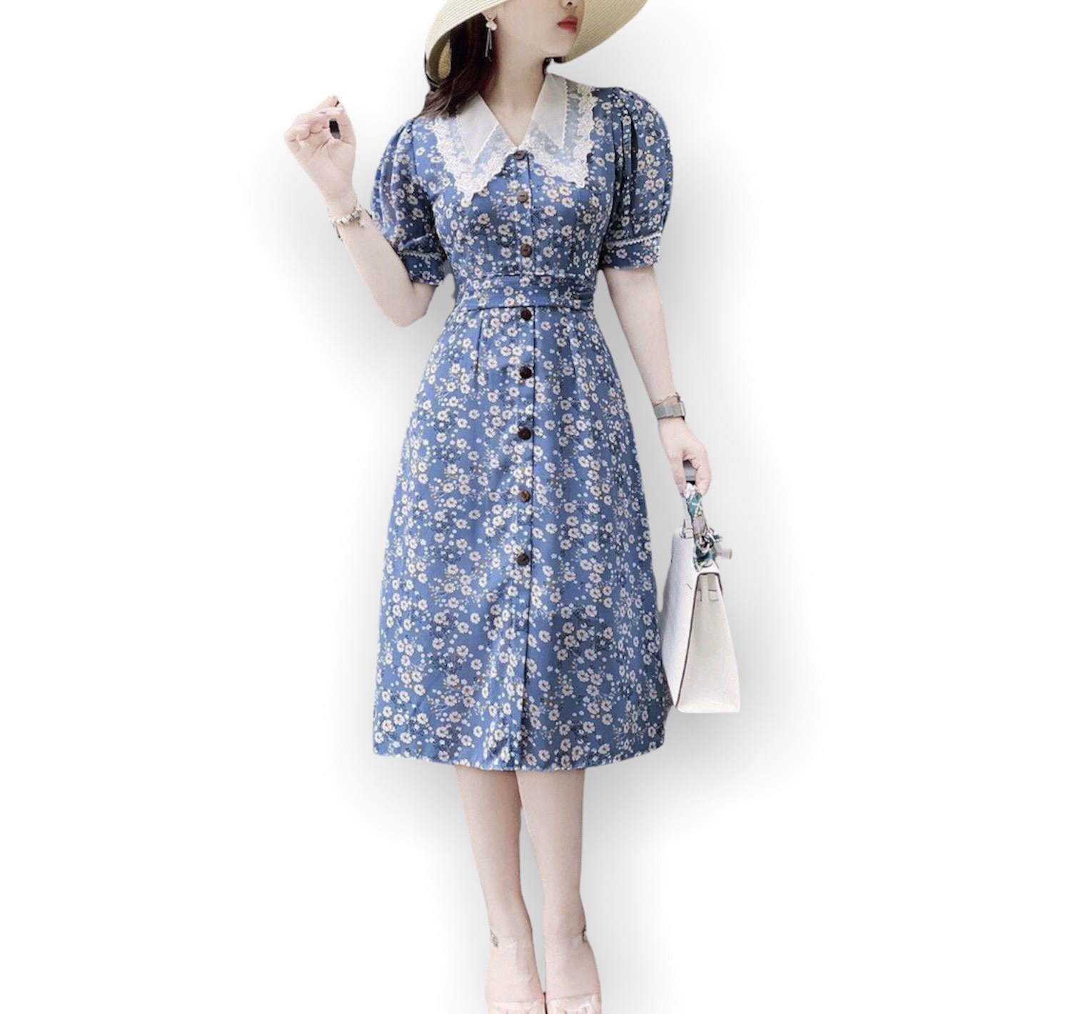 Đầm Hoa Công Sở AKARA DT227 Lụa Mango Mềm Mịn, Co Giãn Nhẹ, Mặc Mát