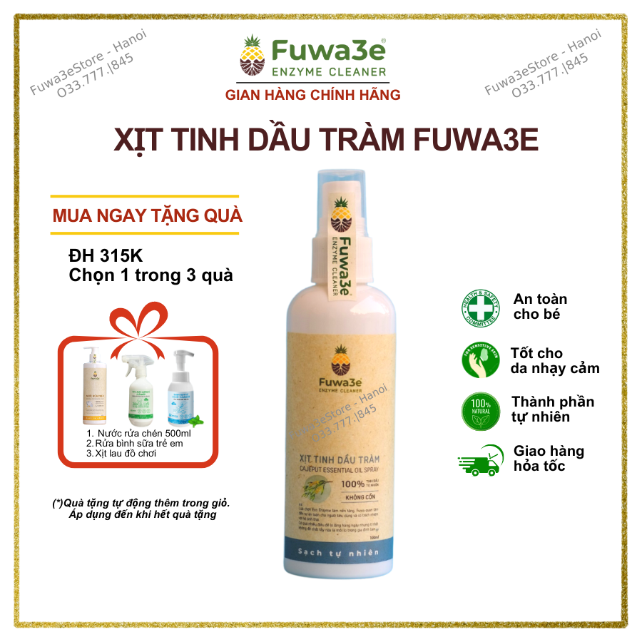 Xịt tinh dầu tràm diệt khuẩn Fuwa3E 100ml, khử mùi kháng khuẩn, chống côn trùng, muỗi cắn - Fuwa3e Store HaNoi