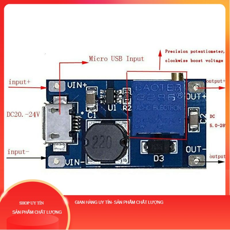 Mạch tăng áp 2A 2577 cổng microusb