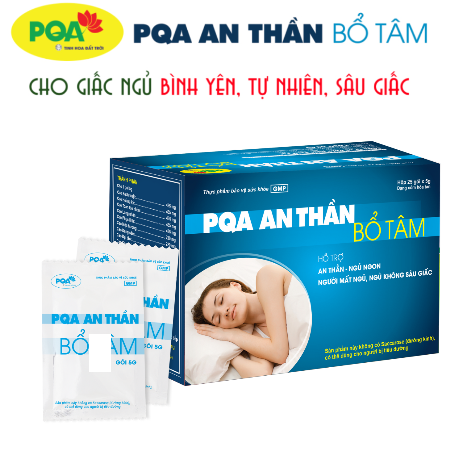PQA An thần bổ tâm hộp 25 gói giúp an thần, ngủ ngon