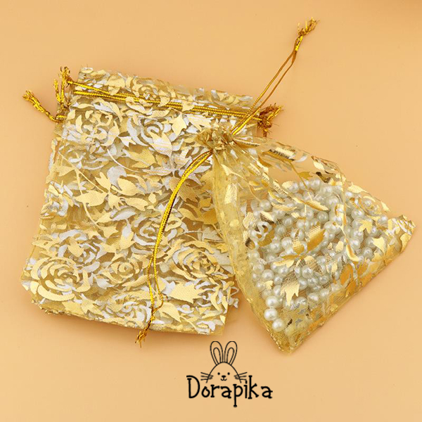 Combo 10 túi vải voan túi thơm túi dây rút họa tiết hoa hồng size nhỏ mini kích cỡ 10x12cm - dorapika