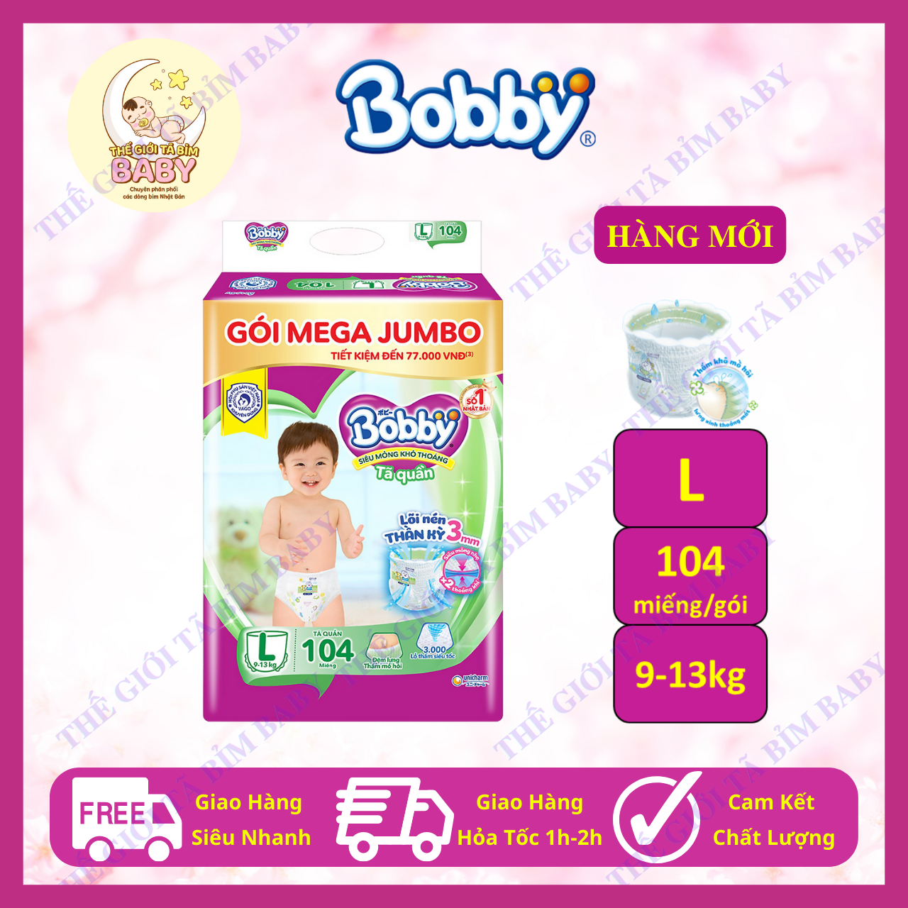 Tã quần bobby mega jumbo size l 104 miếng