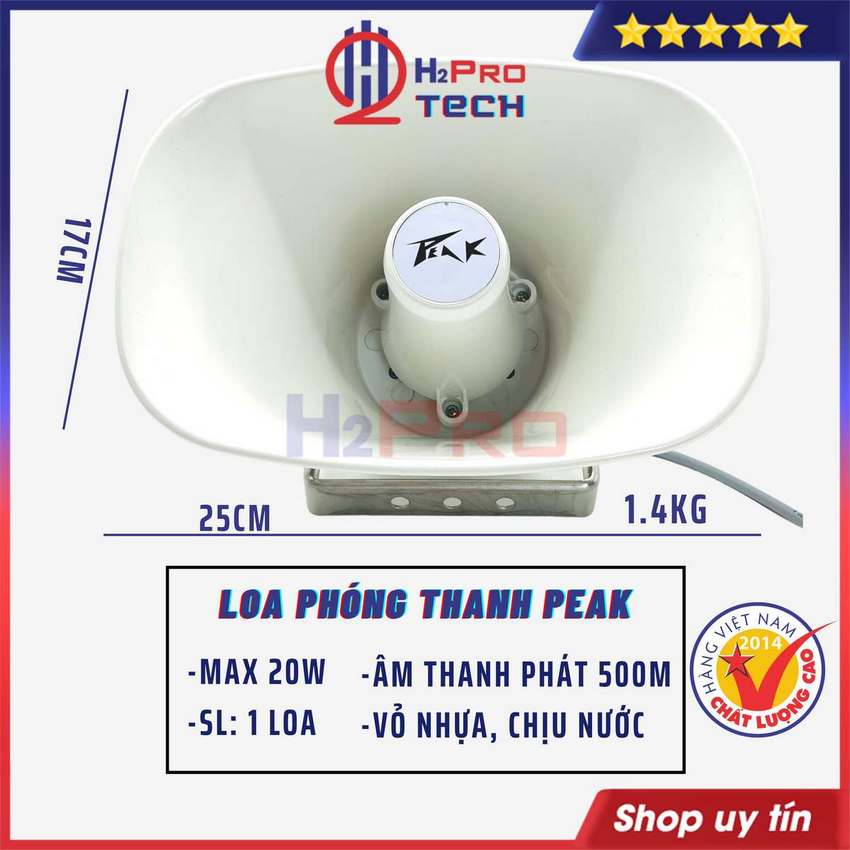 Loa Nén 20W, Loa Phóng Thanh Peak Bán Hàng Rong, Thông Báo, Vành 25x17Cm, Âm Phát Ra 500M, Chịu Nước-H2Pro Tech