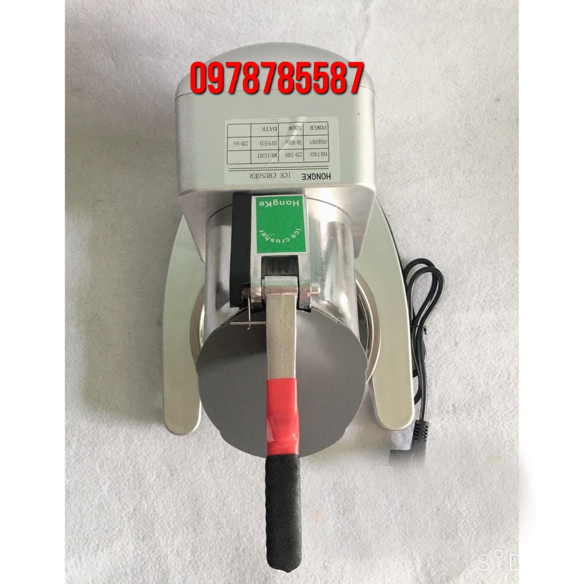 Máy bào đá, xay đá tuyết Hongke 500 W, 2 lưỡi, loại lớn, mạnh, nhanh