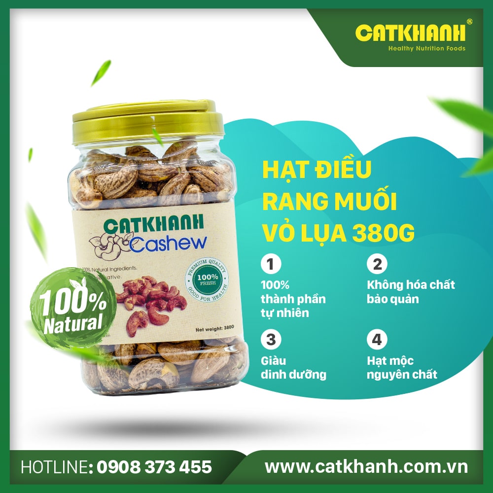 Hạt điều rang muối vỏ lụa Cát Khánh 380g