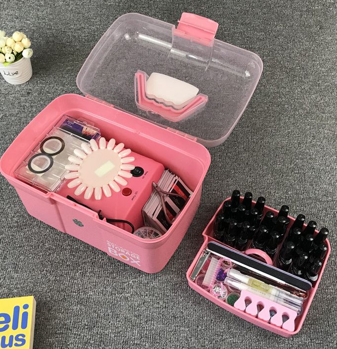 Cốp nhựa hồng - Hộp đựng dụng cụ nail mi - Hộp nhỏ gọn