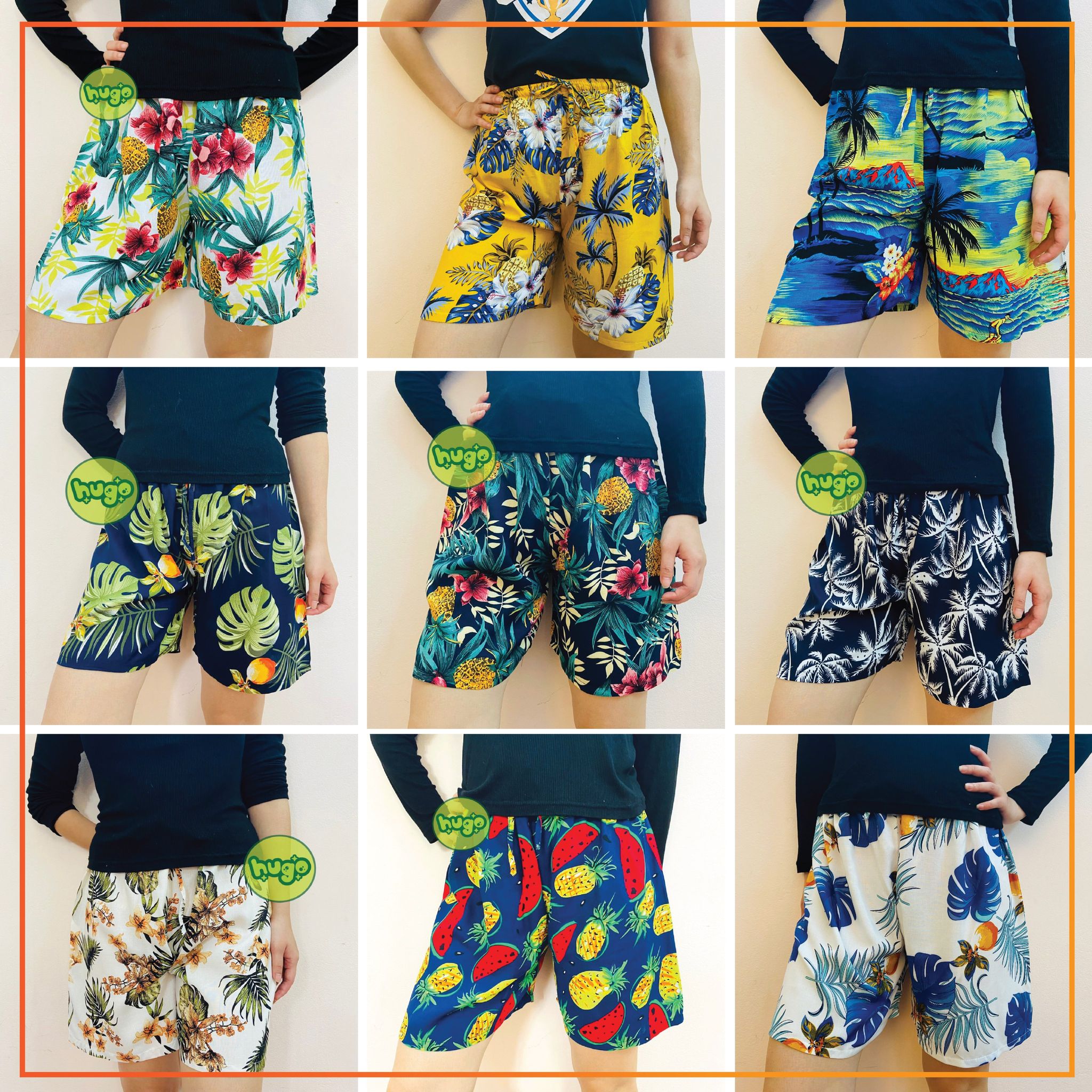 Quần đùi đi biển nam nữ - Quần đùi lanh họa tiết hoa quả HOT nhiều màu cực XINH 2023 - Hugo Shop