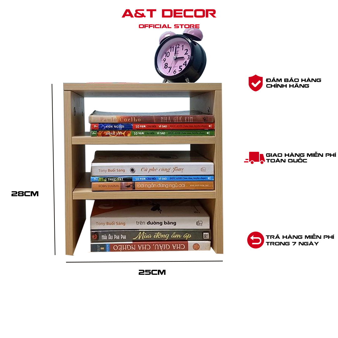Kệ sách 3 tầng giúp bạn dọn dẹp gọn gàng không gian học tập và làm việc, kích thước 26x16x28cm