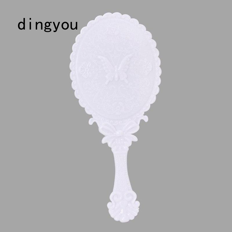 Dingyou 1 Cái Dễ Thương Bạc Cổ Điển Ladies Floral Repousse Hình Bầu Dục Vòng Trang Điểm Tay Giữ Gương Công Chúa Lady Trang Điểm Beauty Dresser Quà Tặng