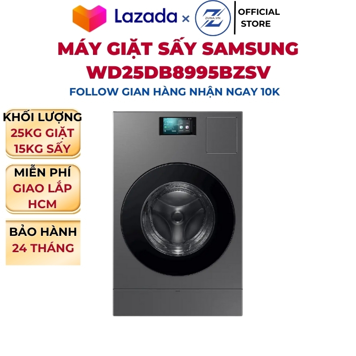 Máy giặt sấy cửa ngang Inverter Samsung 25KG WD25DB8995BZSV - Bảo hành 24 tháng - 25KG giặt - 15KG sấy
