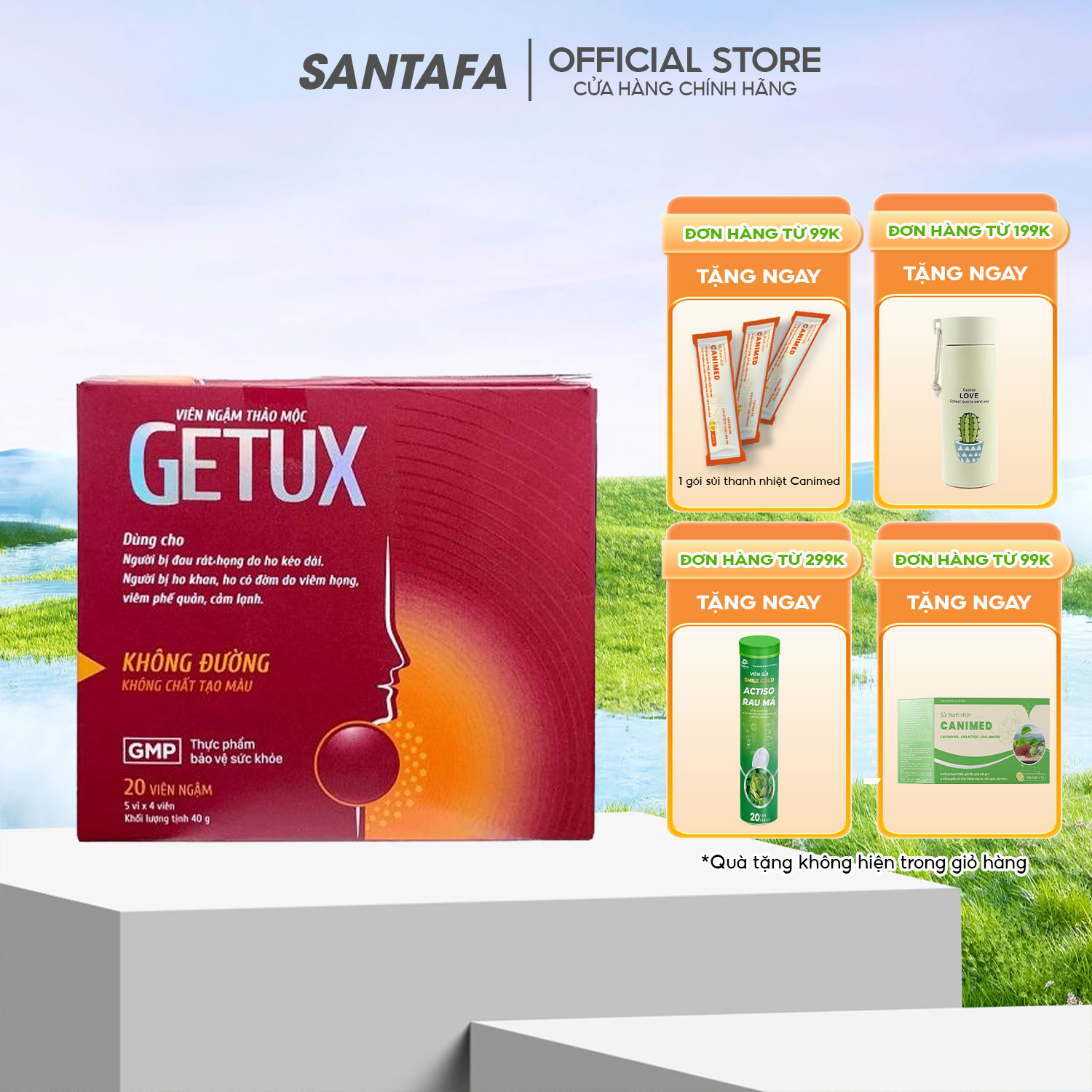 Viên ngậm thảo mộc giảm ho khan đau rát họng getux - hộp 20 viên