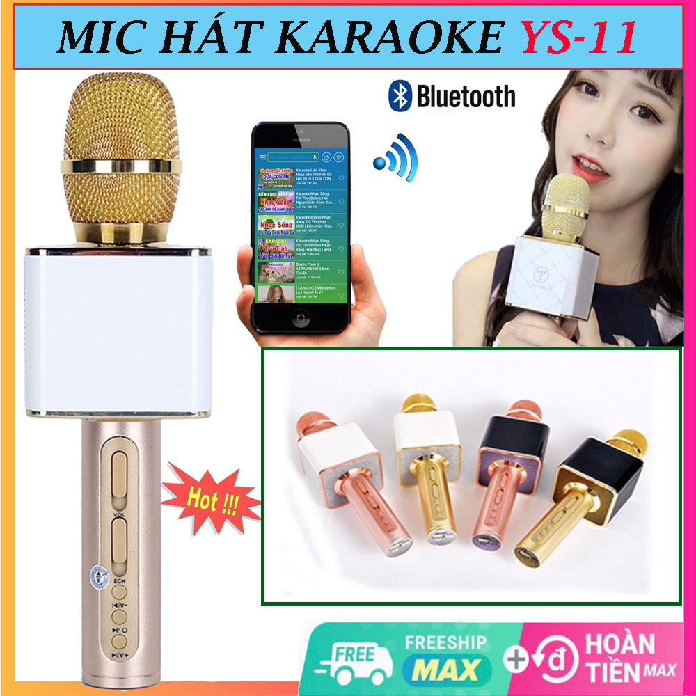 Mic hát karaoke bluetooth YS11, Mic hát karaoke cao cấp. Hàng chuẩn, Hút âm tốt, Âm trong veo, giúp bạn giảm stress sau những giờ làm việc mệt mỏi.Mua ngay giá giảm sốc.
