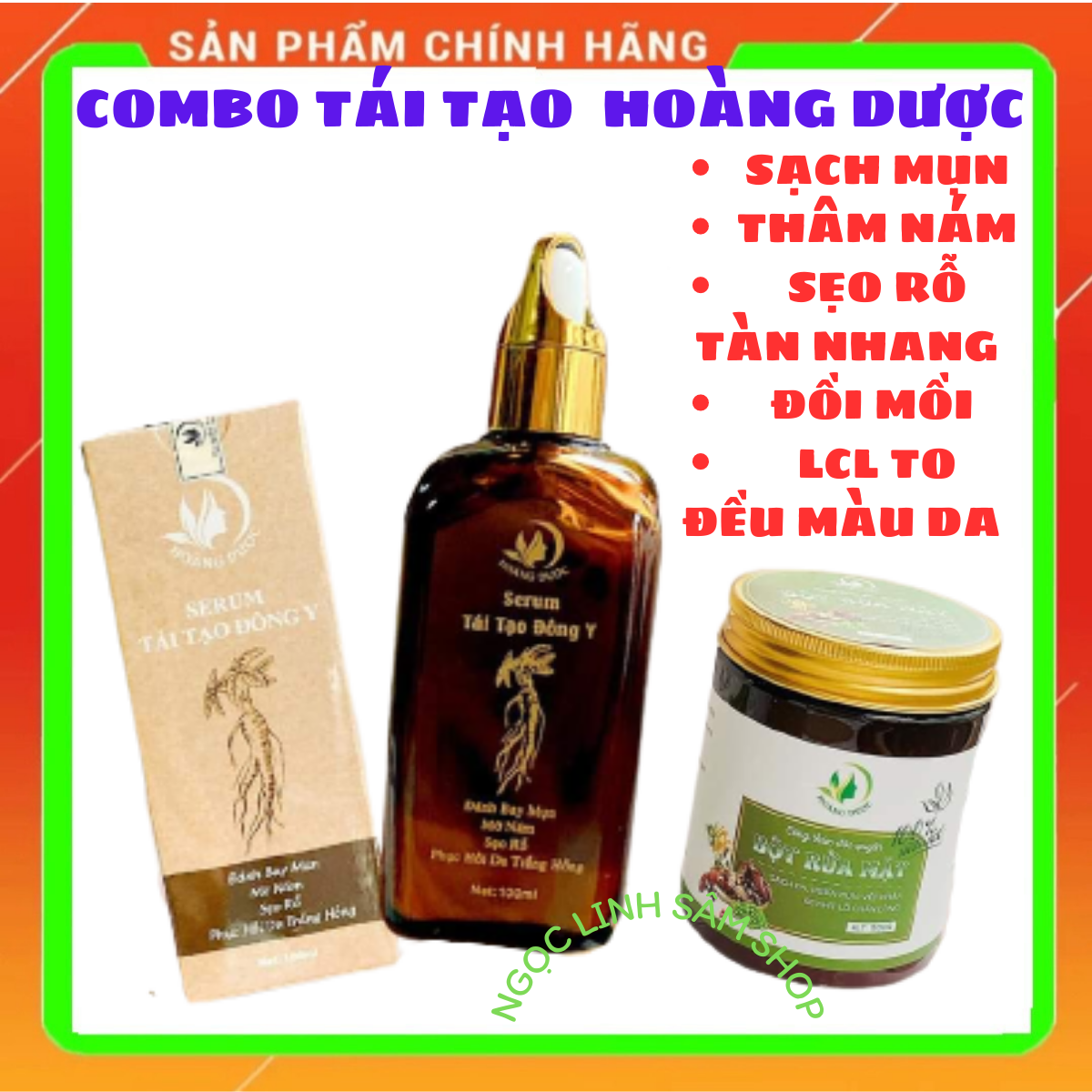 Combo tái tạo da Serum Hoàng Dược + Bột Rửa Mặt - xóa thâm mụn, nám, tàn nhang, da trắng hồng