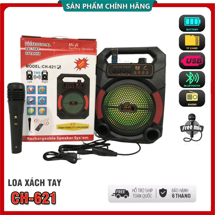 (RẺ MÀ CHẤT - LOA XÁCH TAY KARAOKE) Loa Bluetooth Hát Karaoke xách tay CH - 621 Tặng Kèm Mic hát ( ảnh thật sản phẩm) / Âm thanh siêu chất, bass khỏe