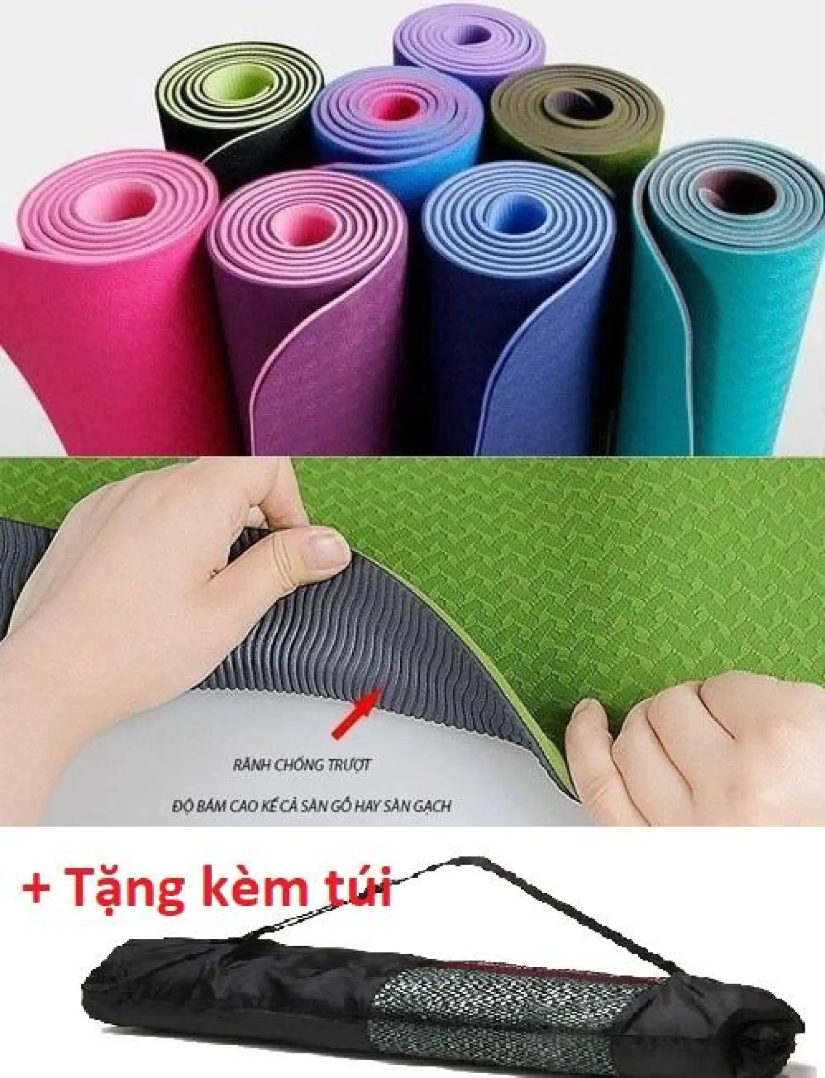 Thảm tập YOGA TPE Cao Cấp 2 lớp- 6mm dộ bám cao , chống trơn trượt, tặng Bao Đựng Thảm Tập Yoga 1