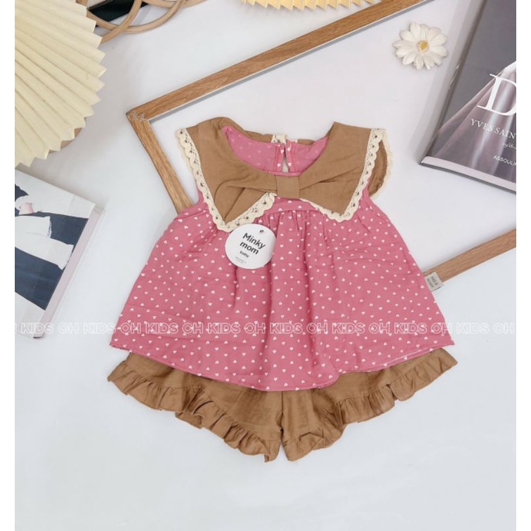 Bộ đũi tơ cổ nơ viền ren siêu mát cho bé gái