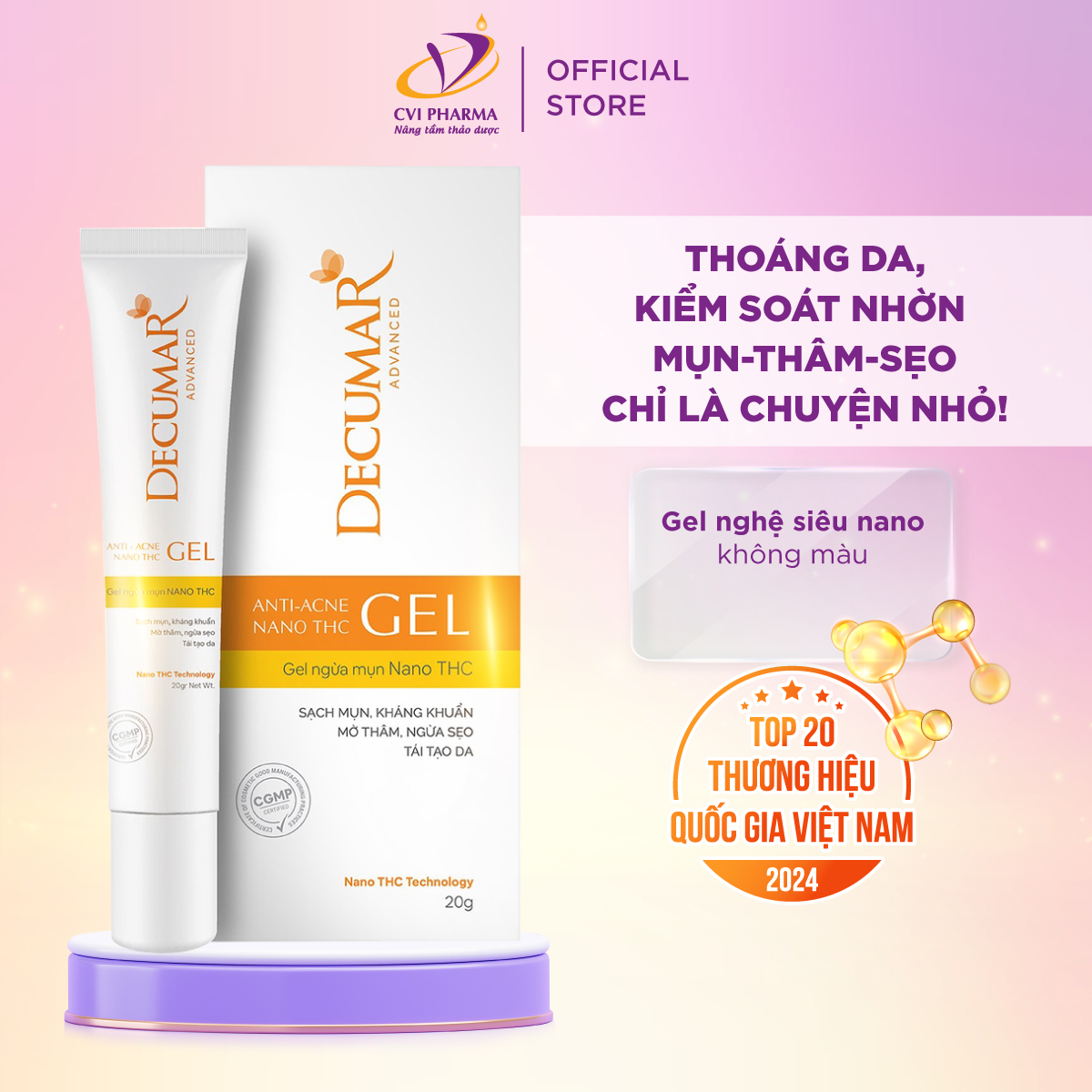 Gel Nghệ Trắng Decumar Advanced  20gr giúp làm sạch sáng da viêm thâm mụn