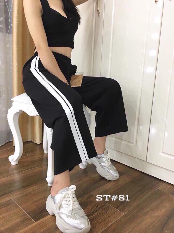 Quần ống rộng xẻ tài sọc viền, thời trang 1993