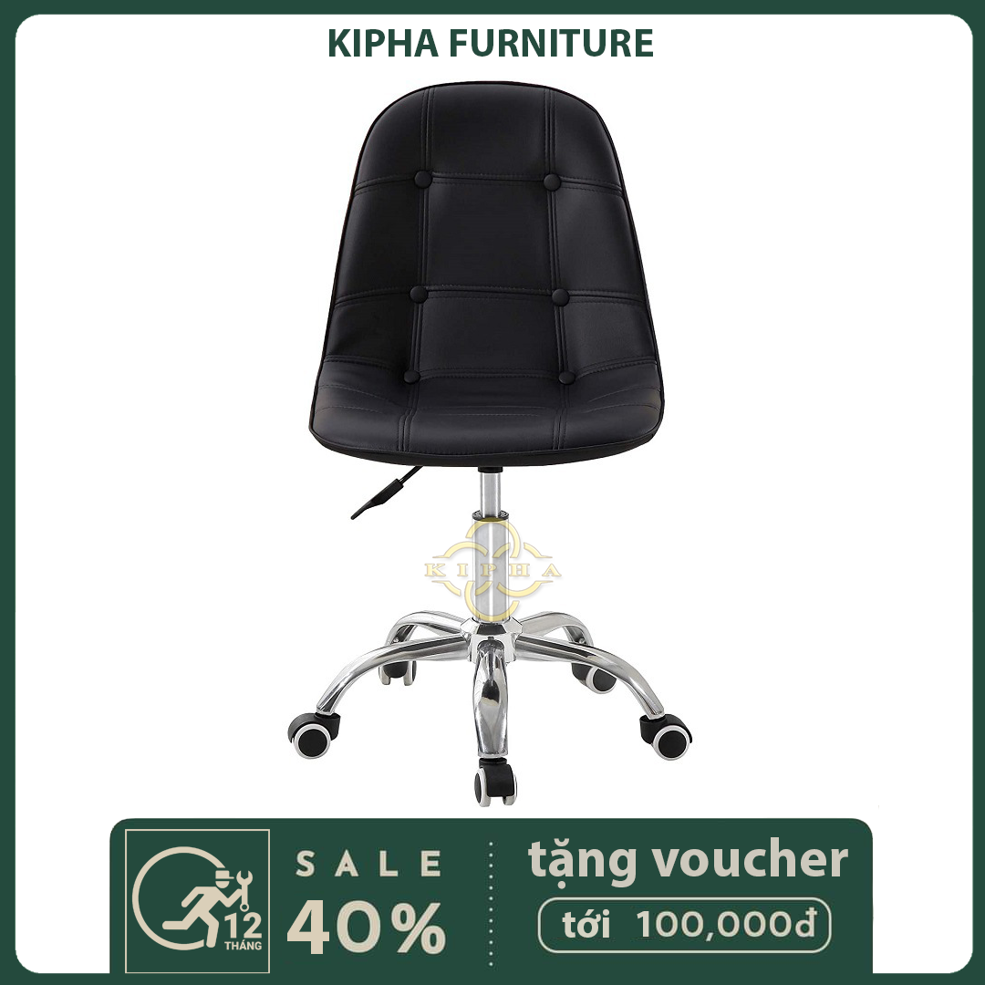 Ghế Xoay Văn Phòng Eames, Ghế Học Tập Làm Việc Nhiều Chức Năng, Chân Thép Lưng Nệm Bọc Da. BH 12 Tháng