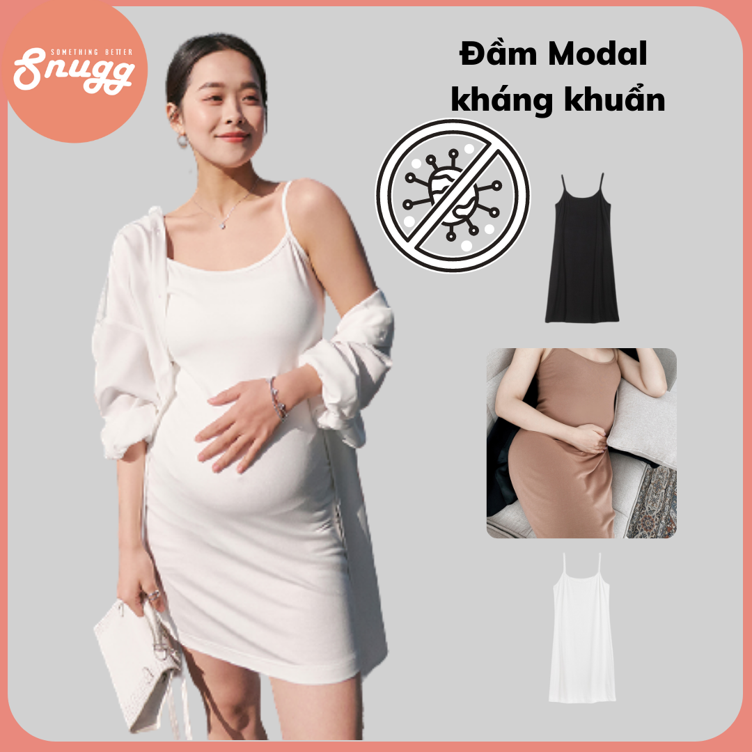 Đầm bầu body 2 dây Nano Modal kháng khuẩn dáng ngắn-  Snugg Việt SNU2052