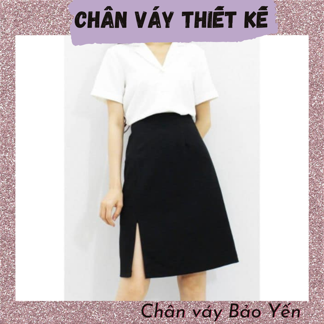 Chân váy chữ A màu đen xẻ trước tới gối