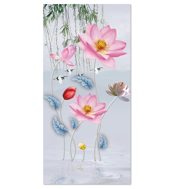 Tranh dán tường khổ dọc VTC Hoa Sen UD1227 kim sa nhiều mẫu và kích thước