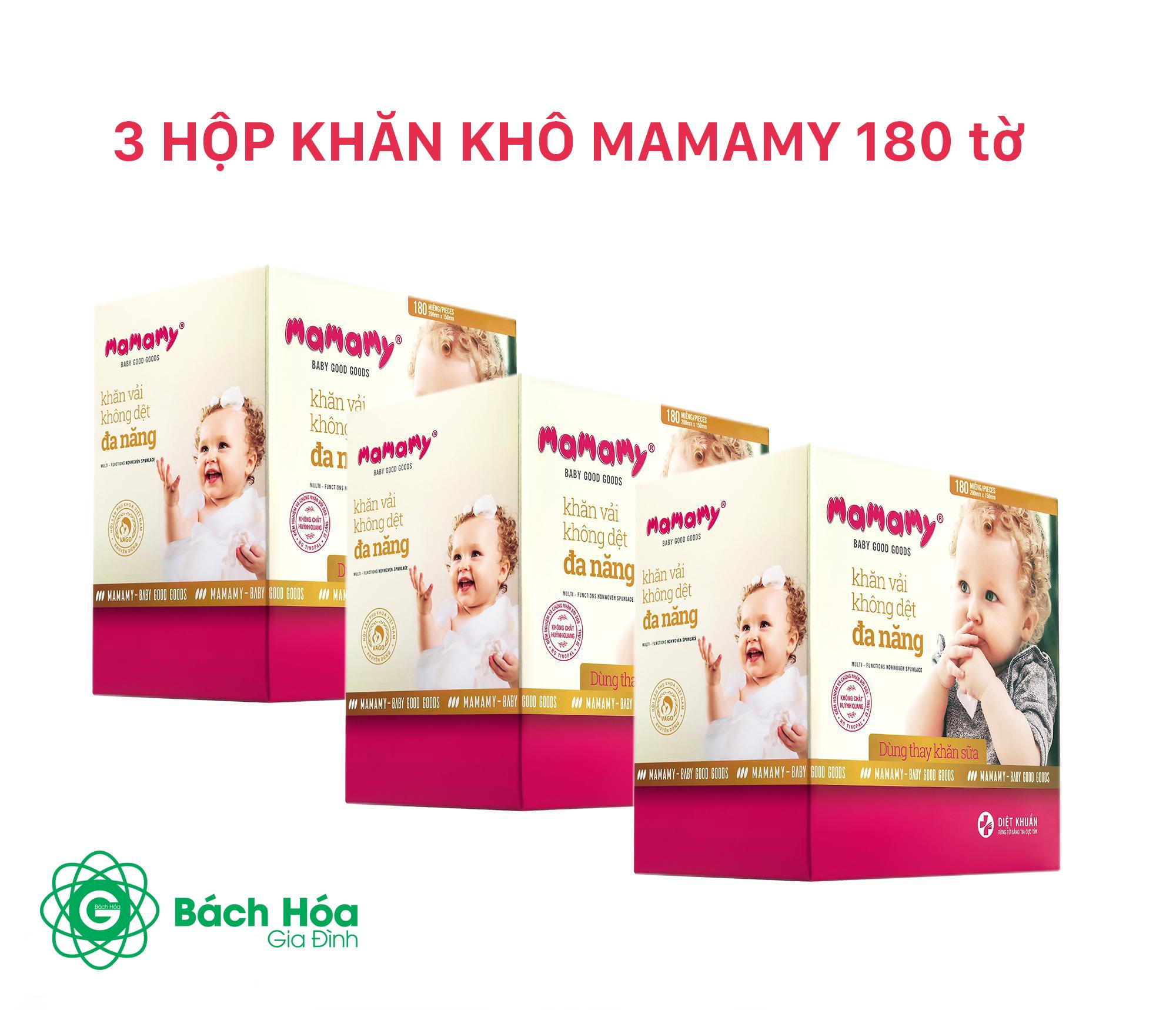 [Không quà]Combo 3 hộp Khăn Khô Đa Năng Mamamy 180 Tờ