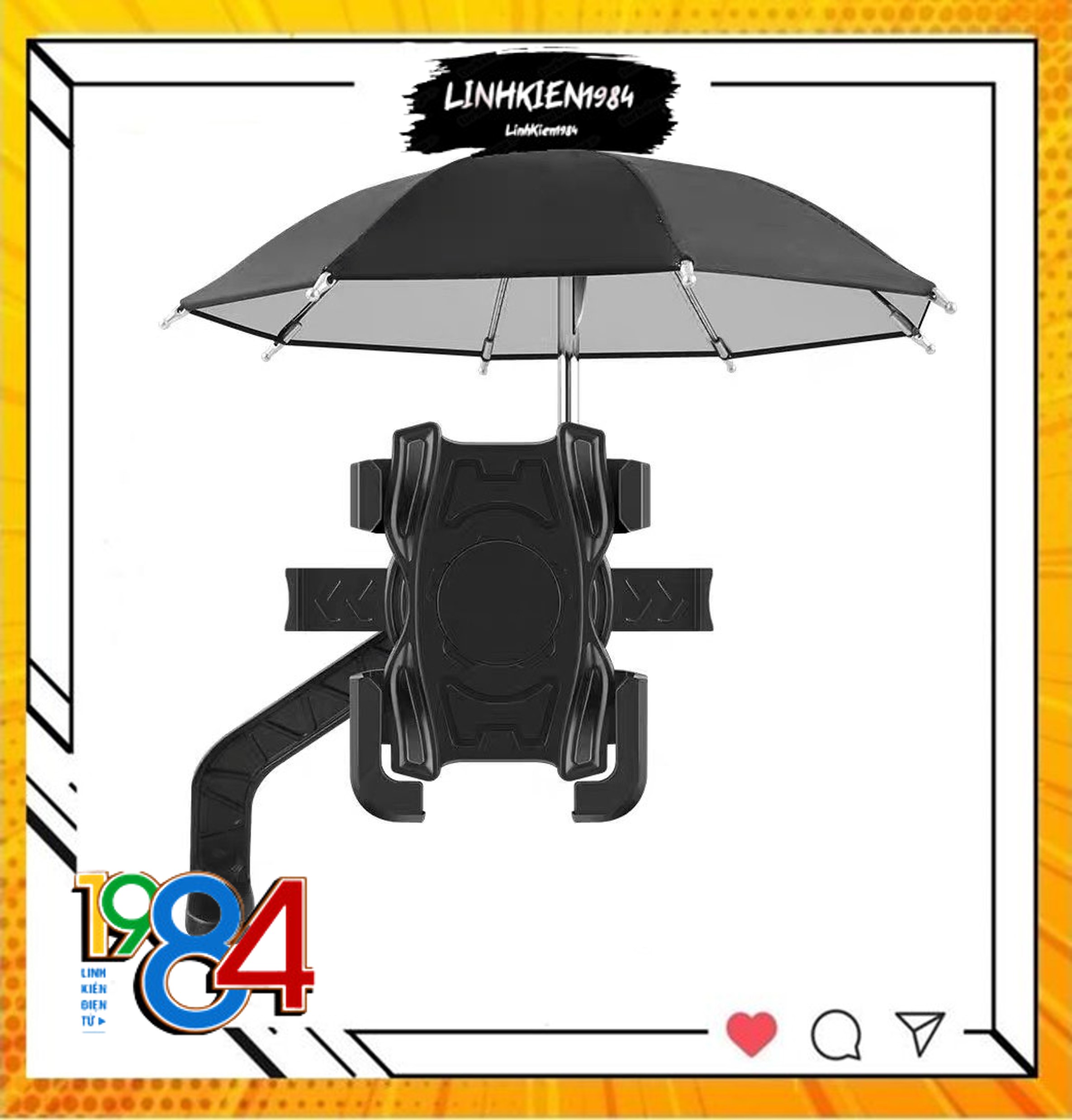 Giá đỡ kẹp điện thoại trên xe máy HT-507 có dù che mưa nắng, Kẹp điện thoại xe máy có dù che m
