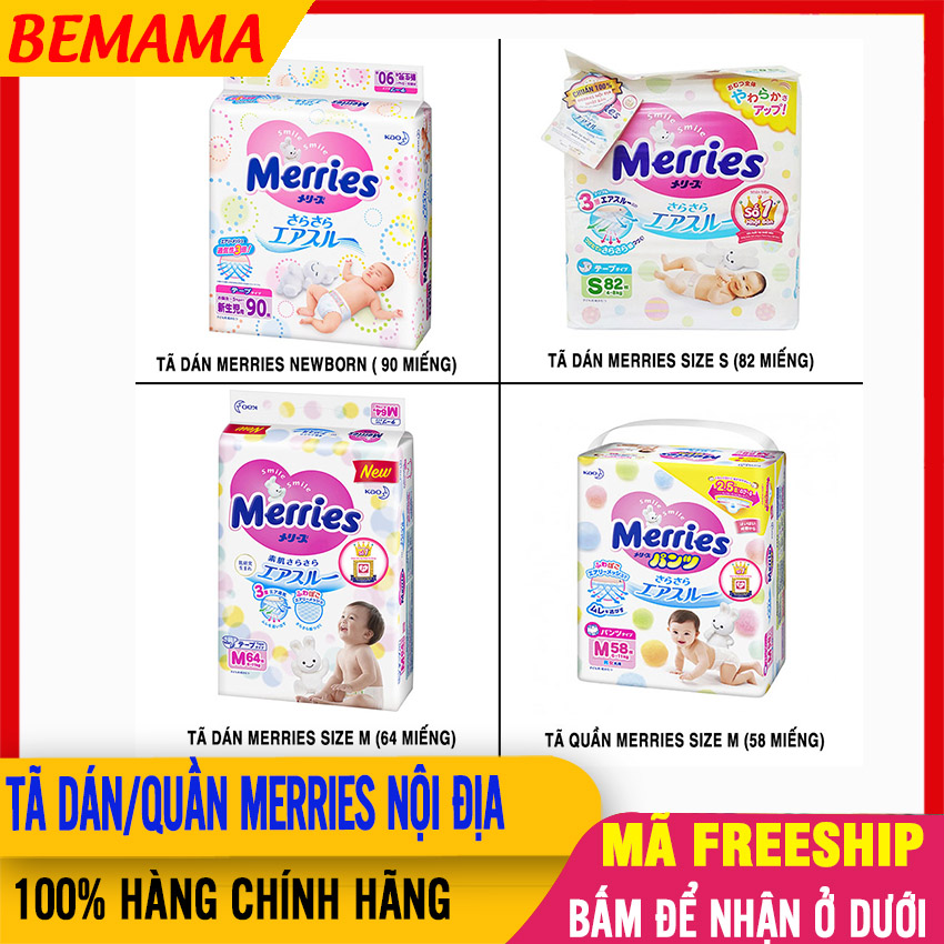 Bỉm/tã dán/ tã quần merries nội địa nhật đủ size nb90/ s82/ m64/ m58/m44 thiết kế thông minh giúp bé yêu thoải mái hoạt động - tã dán merries cho trẻ sơ sinh, tã quần merries , ta meries, ta quan cho be - tã merries nội địa nhật