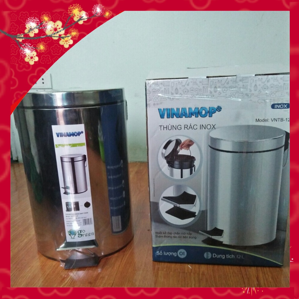 Thùng rác inox đạp chân Vinamop nhiều kích thước