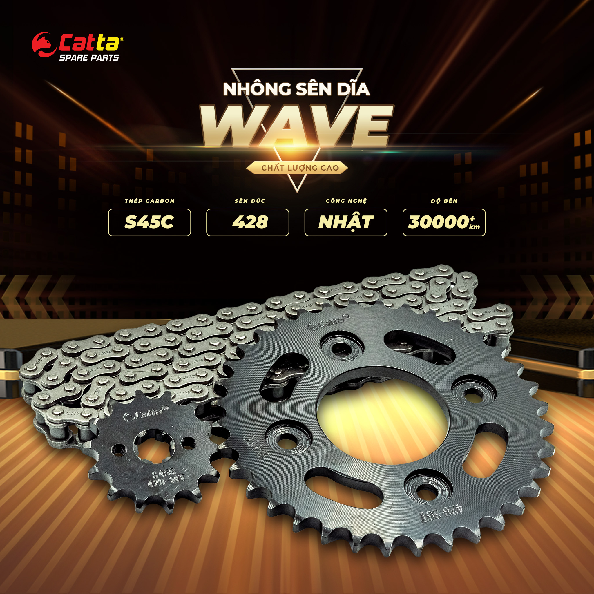 Nhông Sên Dĩa WAVE Sên 9 Li/10 Ly Gia Nhiệt Nhiều Tầng Thép Carbon S45C - NSD Xe Máy CATTA