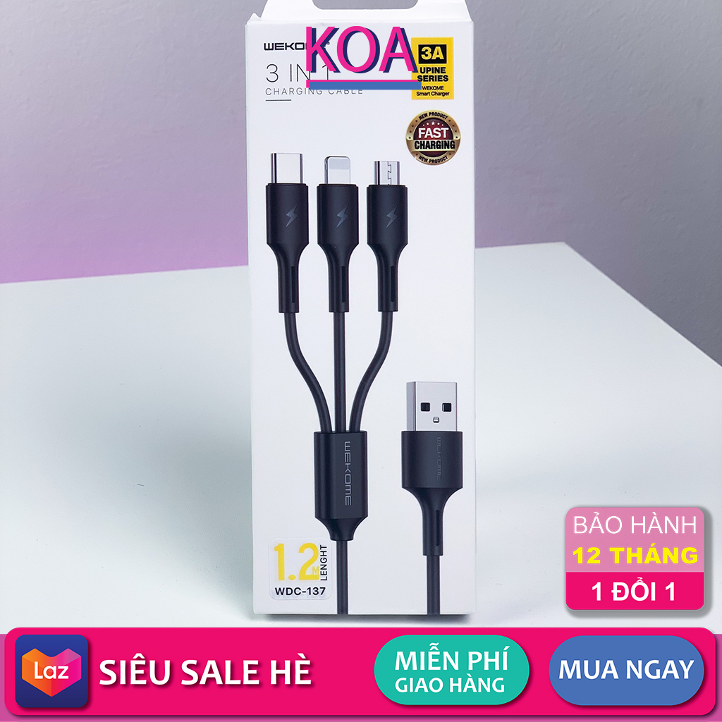 Cáp sạc 3 trong 1 , cáp sạc đa năng 3 đầu lightning type c micro - cáp sạc nhanh đa năng