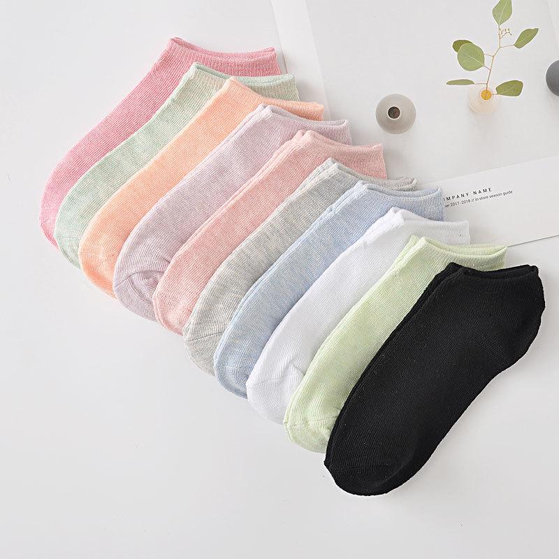 Set 10 đôi tất vớ nữ ulzzang cotton trơn cổ ngắn, cổ thấp màu pastel siêu mềm mại