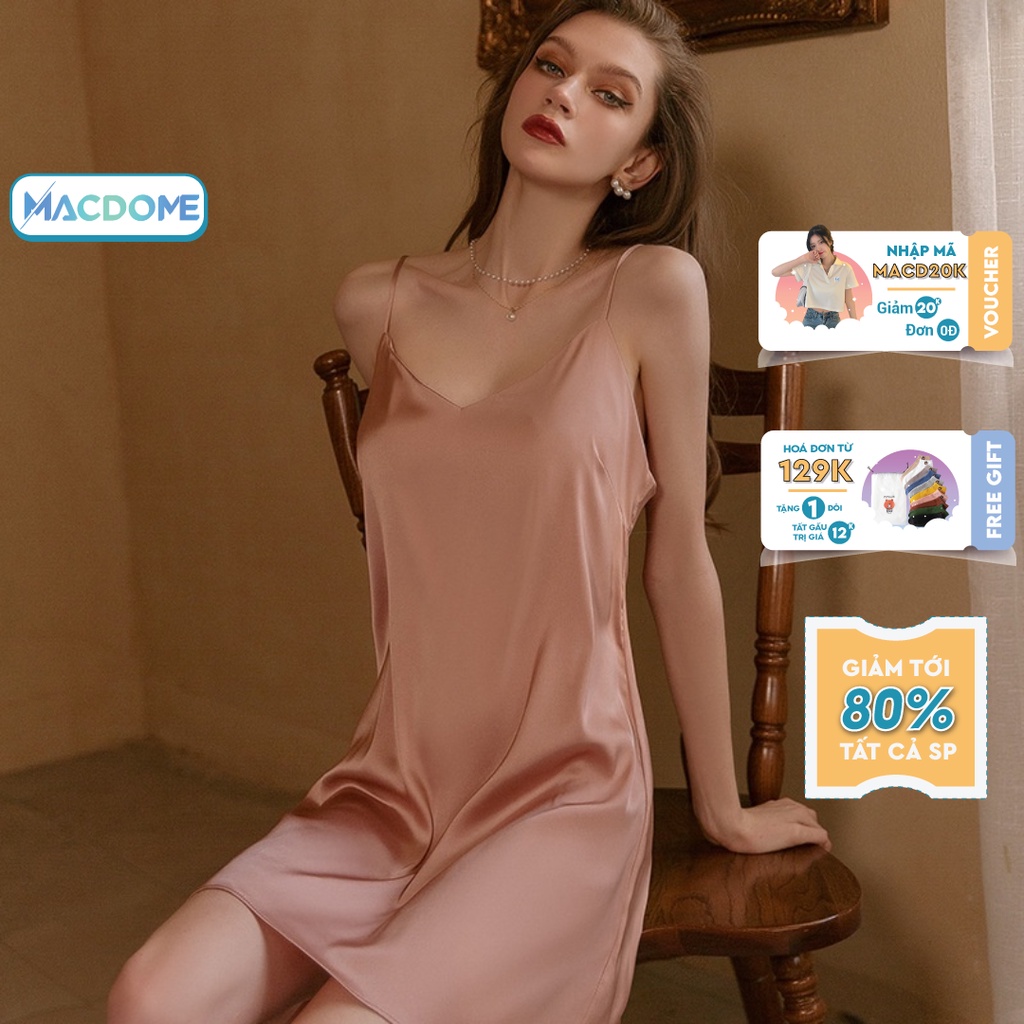 Váy lụa hai dây macdome sexy hàng thiết kế vải cao cấp vn001