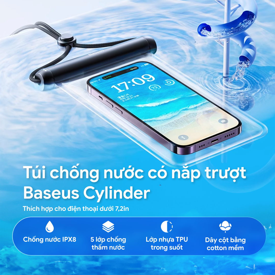 Túi Chống Nước Dùng Cho Điện Thoại Dùng Khi Bơi Lặn, Đi Biển, Đi Mưa Baseus Cylinder Slide-cover Waterproof Bag Pro