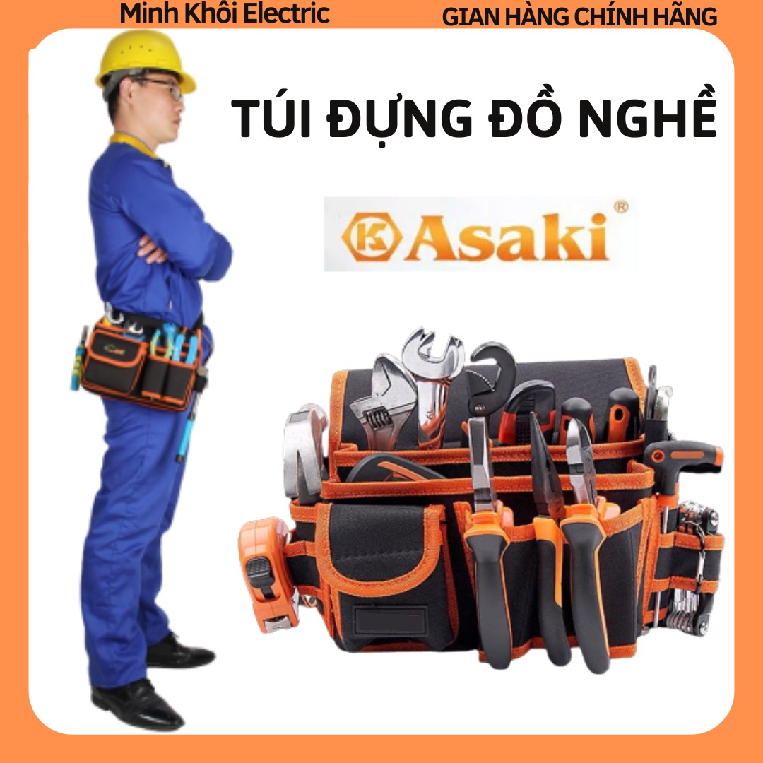 Túi đựng dụng cụ đa năng Asaki, túi đựng đồ nghề, túi đeo thắt lưng đựng đồ nghề, túi đựng dụng cụ kỹ thuật chống thấm