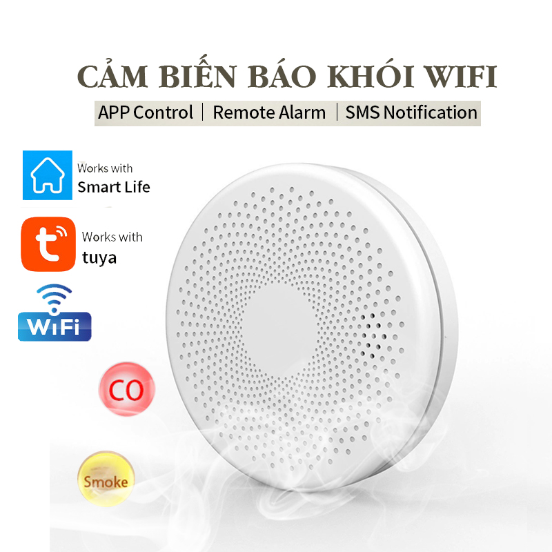 Cảm biến khói kết hợp với cảm biến khí CO Kết nối Wifi qua app Tuya/ Smartlife